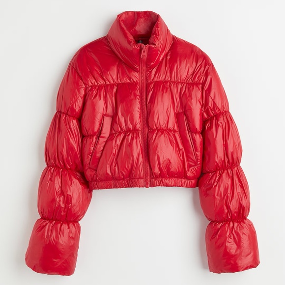H&M Red Puffer Coat Crop New with Tags - Picture 1 of 9